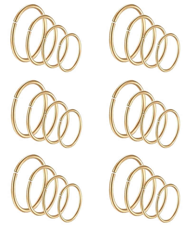 Masedy 24Pcs 20G 316L Stainless Steel Nose Rings Hoop Tragus Cartilage Helix Piercing Lip Septum Ring Gold Bendable - Image 1